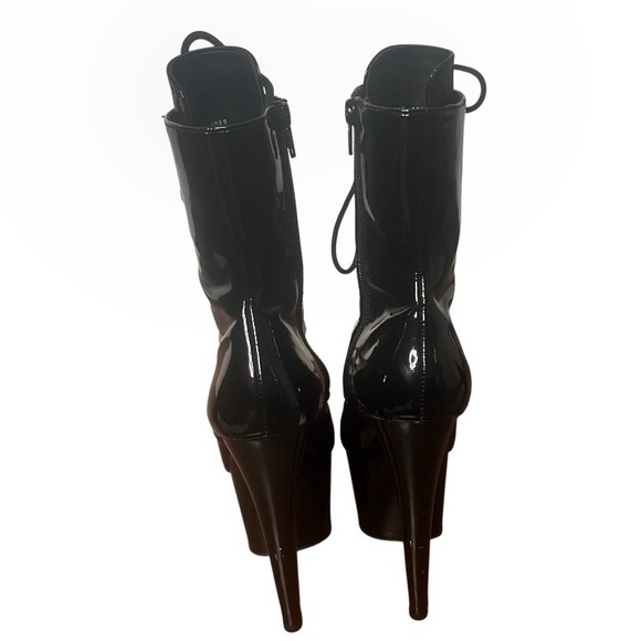 PLEASER Adore Platform Stiletto Boots Faux Patent Leather Lace Up Zipper Size 6 - Picture 6 of 13